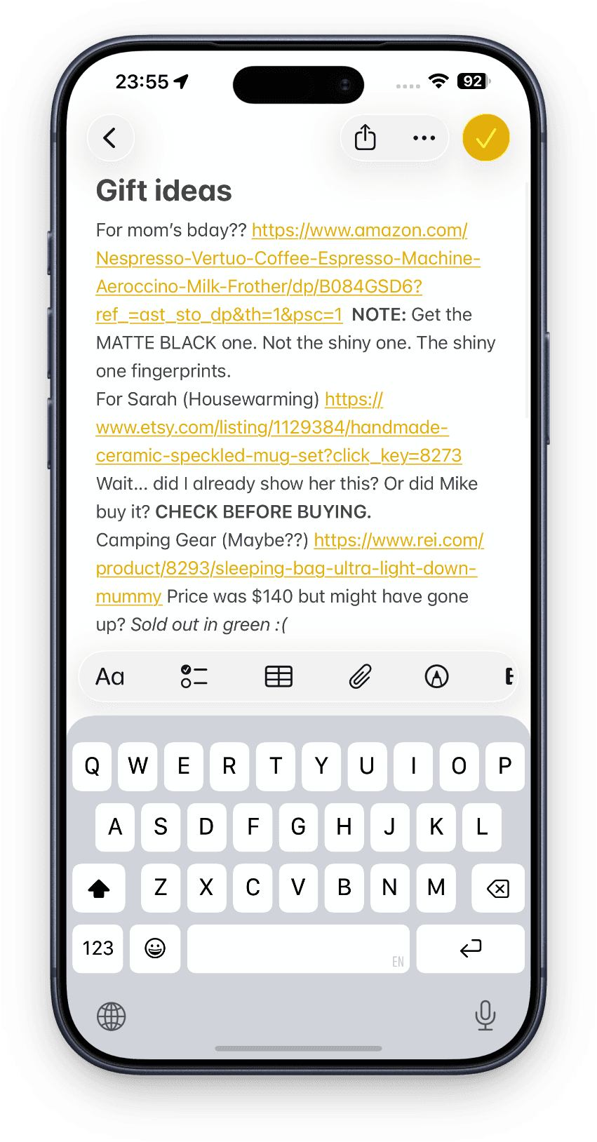 Messy notes in Apple Notes app